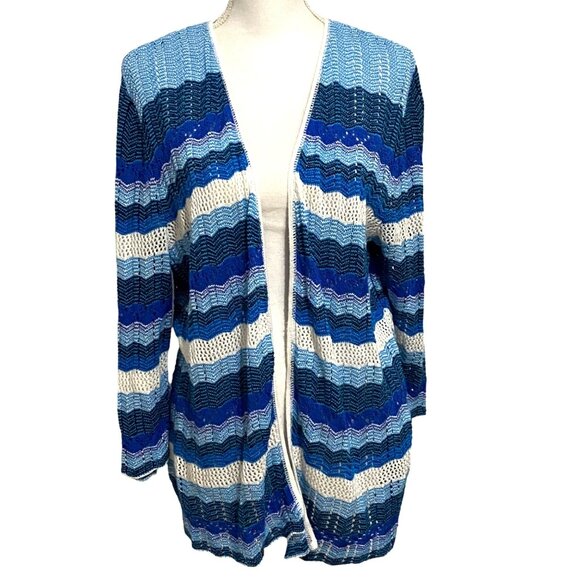 Christopher & Banks Open Front Knit Cardigan XL Blue Oceancore Mermaid Coastal - Picture 1 of 7